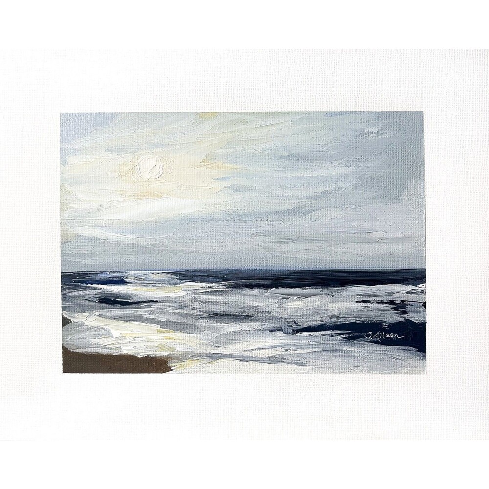 8x10 Original Oil Landscape Painting Neutral Seascape Impressionist Ocean Signed